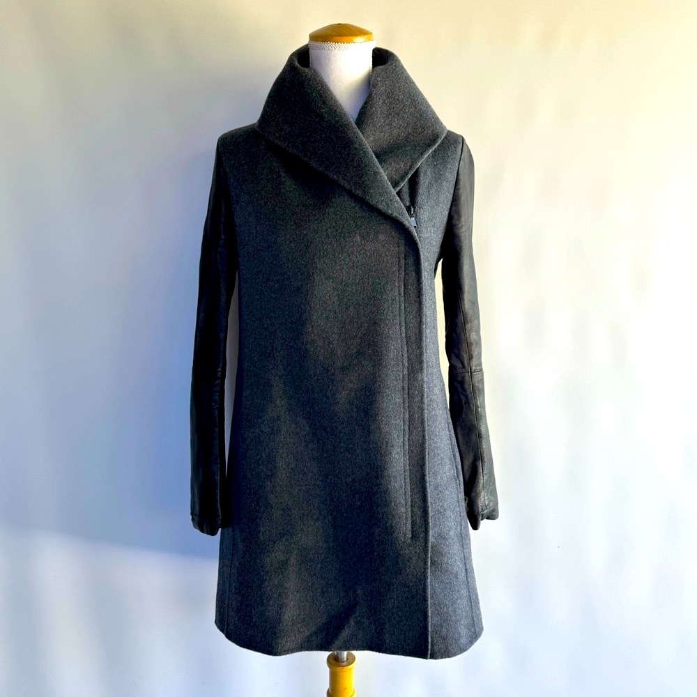 Vince Wool Coat with Leather Sleeves - sz XS